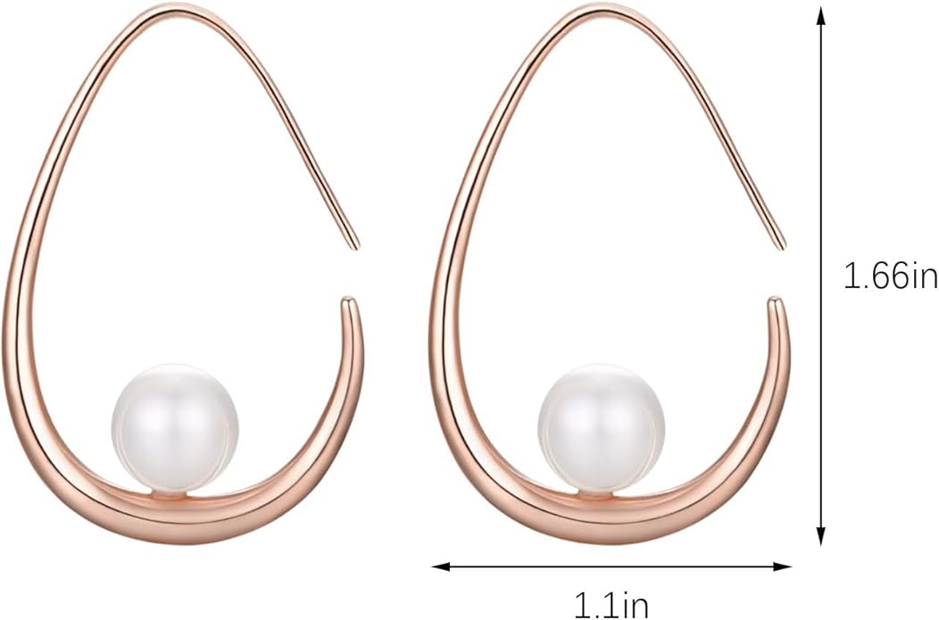 14k Gold Plated Lightweight Pearl Earrings,Trendy Jewelry,Teardrop Hoop Earrings for Women,Pearl Drop Earrings,Elegant Jewelry for Gifts