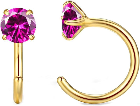 14K Gold Birthstone Huggie Half Hoop Earrings for Women,Round-cut Created Gemstone Minimalist Tiny Earring(4MM*2) Anniversary Birthday Mother's Day Jewelry for Mom Her