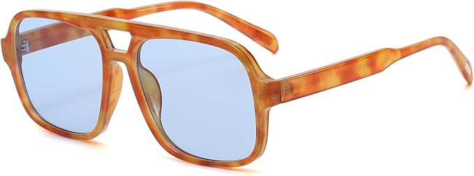 Retro Aviator Sunglasses for Women Men Trendy Classic 70s Square Aviator Sun Glasses Vintage Shades