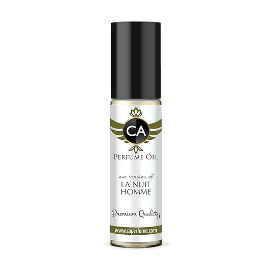 CA Perfume Impression of La Nuit Homme Eau De Parfum Woody Spicy Scent Long Lasting Cologne for Men Travel Size TSA Ready for Day and Night Wear 0.33 Fl Oz 10ml