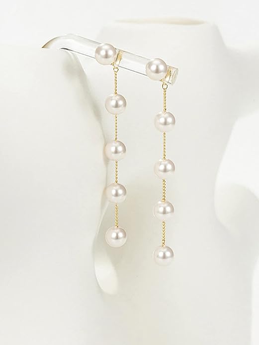 Long Pearl Earrings for Women 925 sterling silver Pearl Dangle Earrings Hypoallergenic Elegant Wedding Pearl Tassel Earrings for Bridal Christmas Gift…