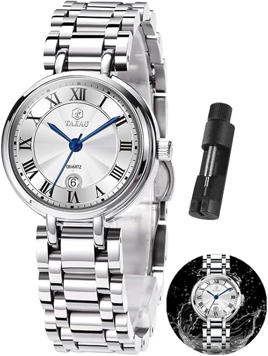 Gold Silver Two Tone Women Stainless Steel Watch Small Wrist ElegantDress Watch for Women Fashion Luxury Waterproof Day Date Analog Quartz Ladies Watches
