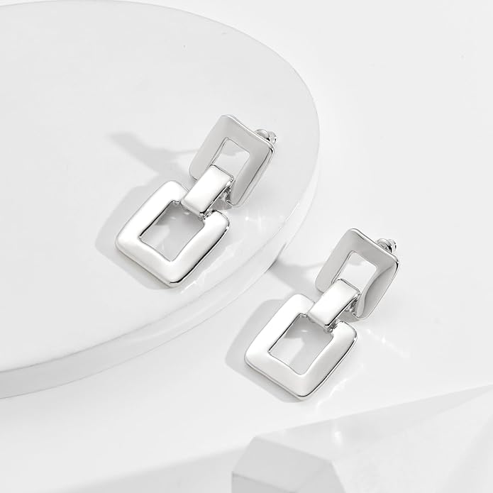 MUYAN Gold Silver Geometric Drop Dangle Earrings for Women Brushed Link Square Dangle Earrings Trendy Jewelry