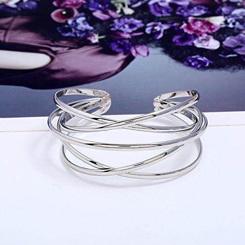 FUTIMELY Boho Chunky Cuff Bracelet for Women,Gold/Silver/Rose gold Multi-layer Cross Wire Bangle Bracelets Open Adjustable Wide Cuff Bracelet Fashion Statement Jewelry