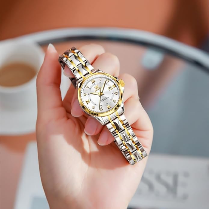 OLEVS Watch Women,Watches for Women,Luxury Casual Stainless Steel Women's Wrist Watches Classic Small Face Dress Analog Womens Watches with Date Easy to Read Waterproof Luminous Quartz Ladies Watches