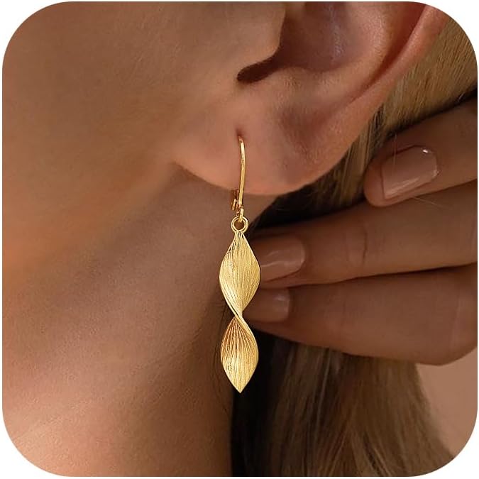 Gold Dangle Earrings for Women, 14K Gold Plated Lightweight Hypoallergenic Teardrop Drop Earrings, Trendy Leverback Minimalist Jewelry for Sensitive Ears Vacation Wear, 7-Styles