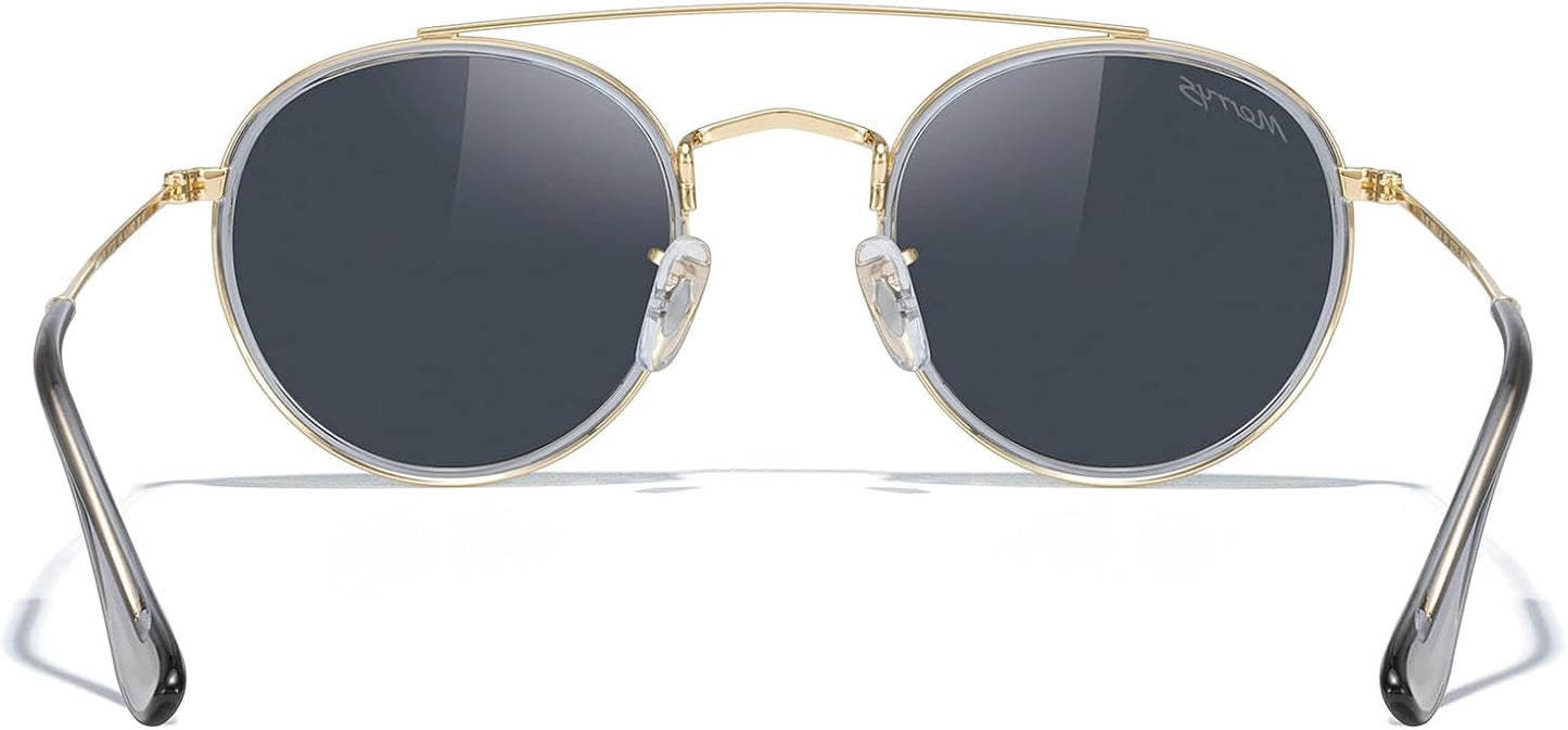 MERRY'S Retro Round Polarized Sunglasses - Unisex Double Bridge Sun Glasses