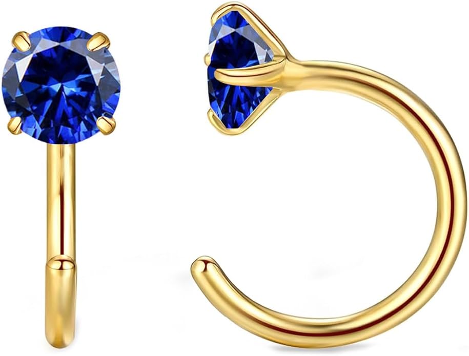 14K Gold Birthstone Huggie Half Hoop Earrings for Women,Round-cut Created Gemstone Minimalist Tiny Earring(4MM*2) Anniversary Birthday Mother's Day Jewelry for Mom Her