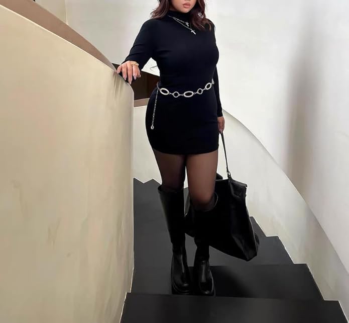 Waist Chain Belt Women Circle O-Ring Metal Link Body Chains Plus Size Gold Tone Chain Belt Fashion Waist Jewelry for Dress
