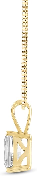 Everyday Elegance Solid 14K Gold Cubic Zirconia Solitaire Pendant Necklace for Women Heart, Princess, Round, Oval, Emerald, Pear & Cushion Cut 1 or 2 CTW | .60mm Thick 16" 18" Length Box Link Chain