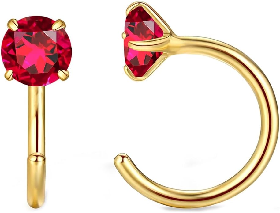 14K Gold Birthstone Huggie Half Hoop Earrings for Women,Round-cut Created Gemstone Minimalist Tiny Earring(4MM*2) Anniversary Birthday Mother's Day Jewelry for Mom Her
