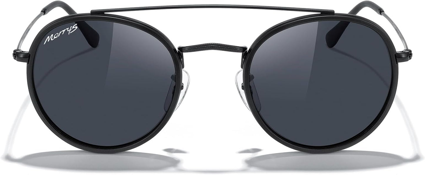 MERRY'S Retro Round Polarized Sunglasses - Unisex Double Bridge Sun Glasses