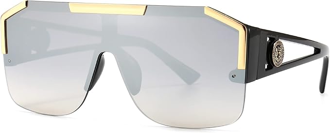 AIEYEZO Square Oversized Sunglasses Flat Top Shield Sun Glasses for Men Women One Lens Square Shades
