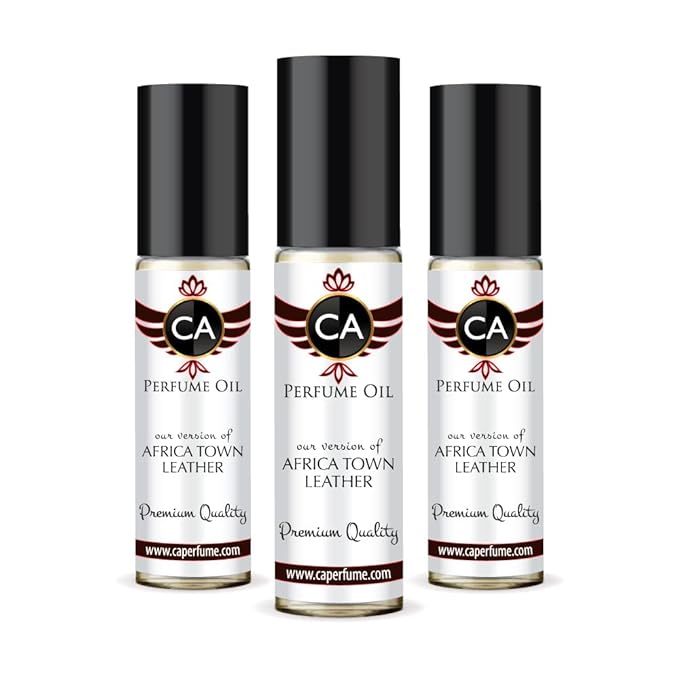 CA Perfume Impression of Africa Town Leather Unisex Eau De Parfum Leather Scent Long Lasting Unisex Fragrance Travel Size TSA Ready for Day and Night Wear 0.33 Fl Oz 10ml (Pack of 3)