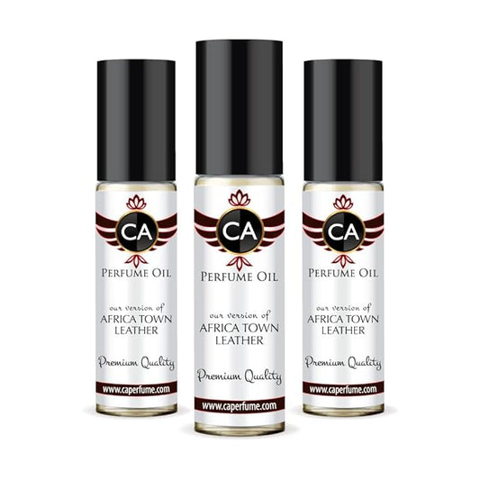 CA Perfume Impression of Africa Town Leather Unisex Eau De Parfum Leather Scent Long Lasting Unisex Fragrance Travel Size TSA Ready for Day and Night Wear 0.33 Fl Oz 10ml (Pack of 3)