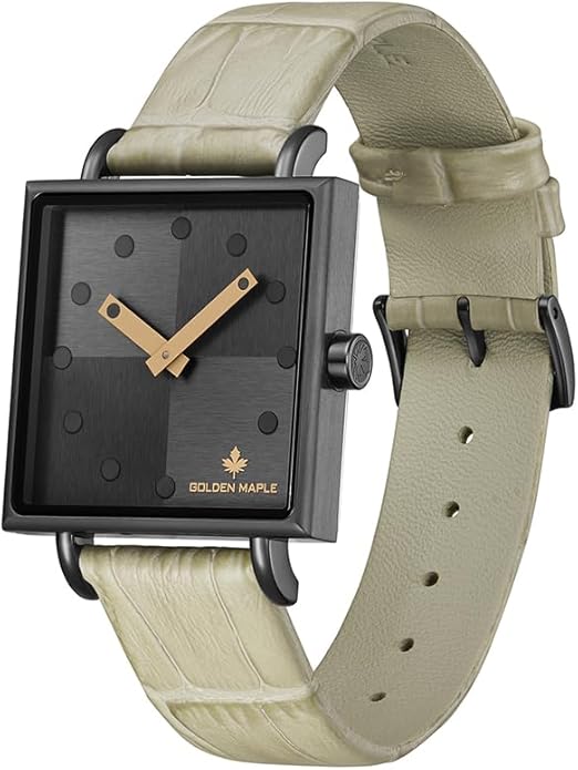 GOLDEN MAPLE Fancy Ladies Watch, Quartz Movement Watches for Women, Square Case with Leather Strap