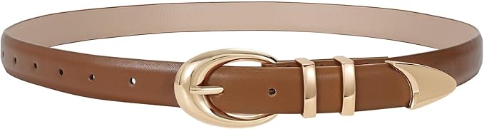TRIWORKS Women Leather Belt for Jeans Pants Fashion Ladies Skinny Faux Leather Dress belt with Gold Buckle