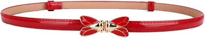 Women's Stylish Bowknot Buckle Thin Patent Leather Waist Belt For Dress