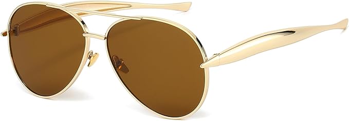 AIEYEZO Gold Aviator Sunglasses for Women Men Oversized Thick Frame Sun Glasses Fashion Retro Sardine Pilot Shades