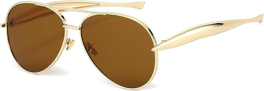 AIEYEZO Gold Aviator Sunglasses for Women Men Oversized Thick Frame Sun Glasses Fashion Retro Sardine Pilot Shades