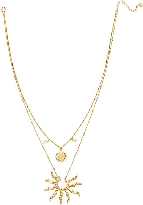 Dainty Gold Plated Sun Pendant Necklace for Women, Layered Choker Chain, Minimalist Celestial Jewelry Gift for Her
