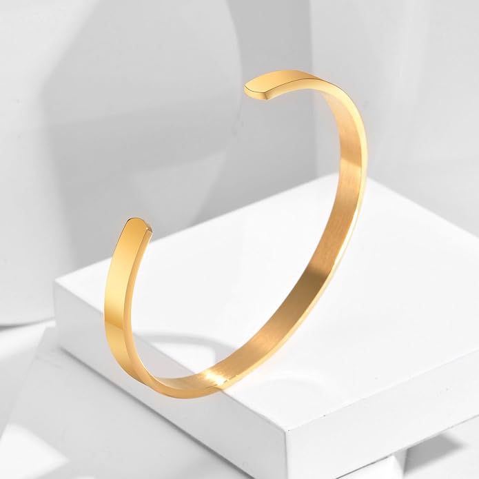 MEALGUET Stainless Steel Mens Cuff Bracelet : Minimal Cool Silver/Black/Gold Plated Open Metal Cuff Bangle Bracelets for Men,Mens Bracelet Jewelry Gift