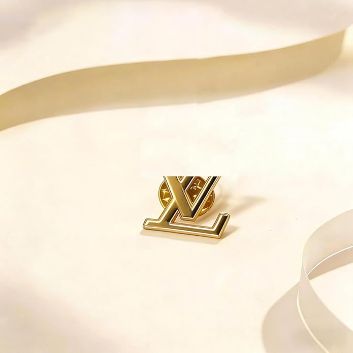 Gold Luxury Designer Inspired Monogram Logo Brooch Pin, Fashion Accessory Jewelry