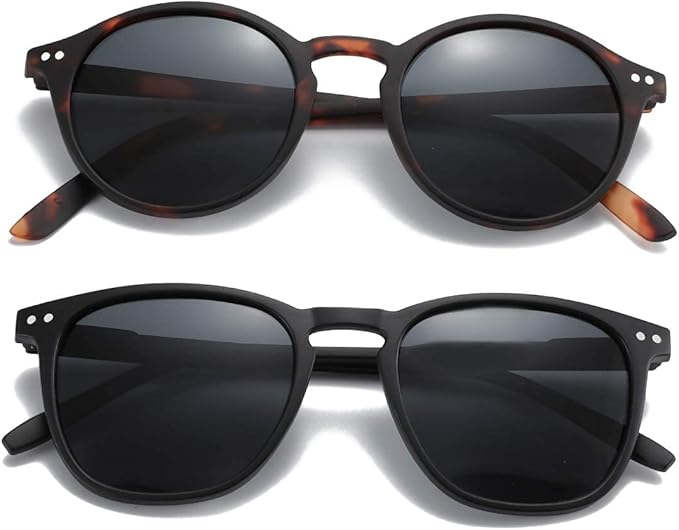 ZENOTTIC Polarized Sunglasses for Women Men: Retro Shades Round | Square Frame UV Protection 2 Pack