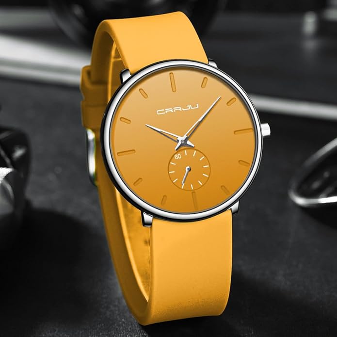 CRRJU Men’s Women Watch Casual Stylish Waterproof Quartz Unisex Wristwatches, Ultra Thin Watches for Men Women, Colorful Silicone Band