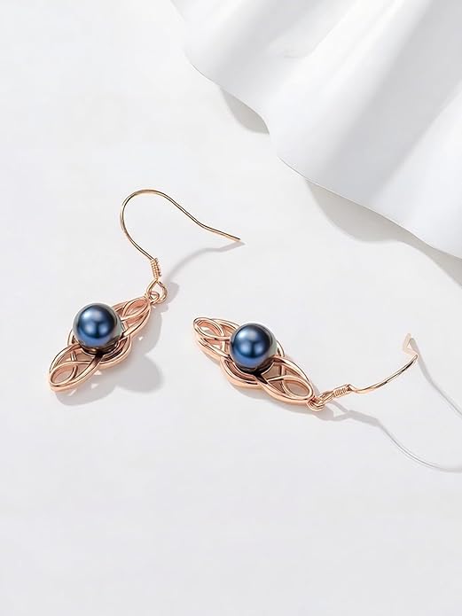 Tahitian Black Pearl AAAA 18K Gold Plated Sterling Silver Dangle Drop Earrings for Women Wife Mom Girlfriend Valentine Her Jewelry Gift for Anniversary Birthday Christmas