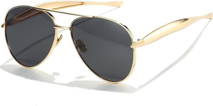 AIEYEZO Gold Aviator Sunglasses for Women Men Oversized Thick Frame Sun Glasses Fashion Retro Sardine Pilot Shades