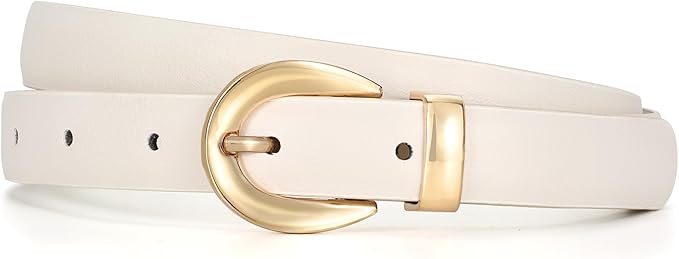XZQTIVE Women Skinny Leather Belts for Jeans Dress Pants Fashion Ladies Thin Black Waist Belt with Gold Buckle