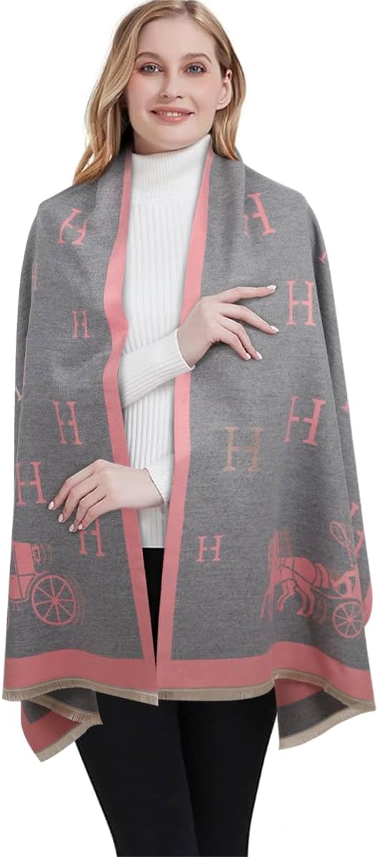 EXTREE Scarfs for Women Pashmina Silky Shawl Wrap for Evening Dressing Blanket Open Front Poncho Cape
