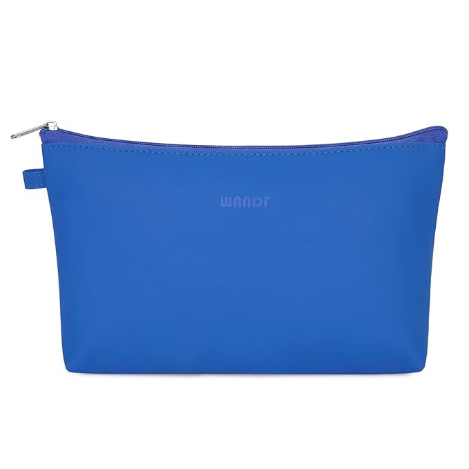 WANDF Cosmetic Bag for Women Makeup bag Organizer Mini Makeup Pouch for Purse Water Resistant Girls Gift(Pure Navy Blue)