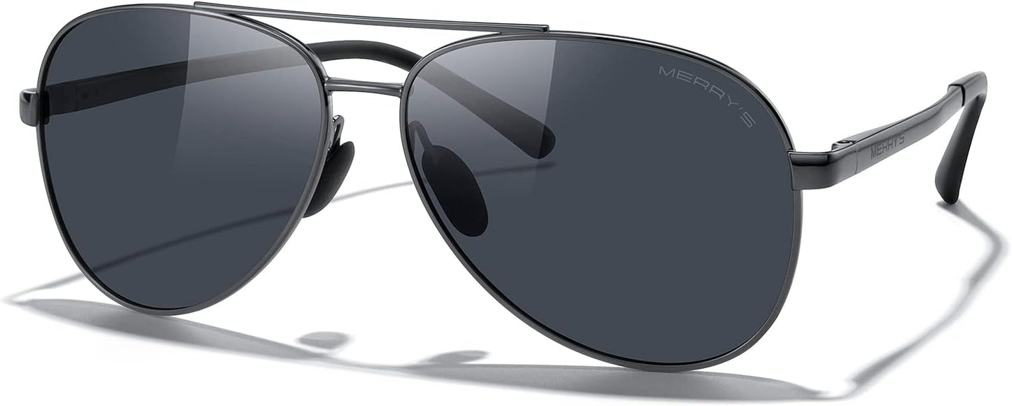 MERRY'S Aviator Sunglasses for Men Women - Polarized Driving Sun glasses Mirrored Lens UV 400 Protection 58 MM