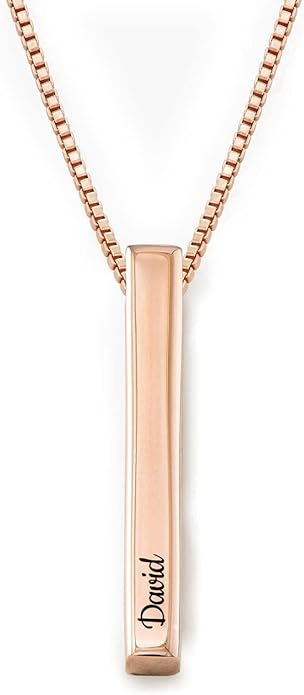 OAK & LUNA - Personalized Pillar Bar Necklace with Diamond Options - Custom Inscription Engraved Pendant - Up to 4 Names - Jewelry Gift for Women, Her, Mother For Mother's Day, Christmas