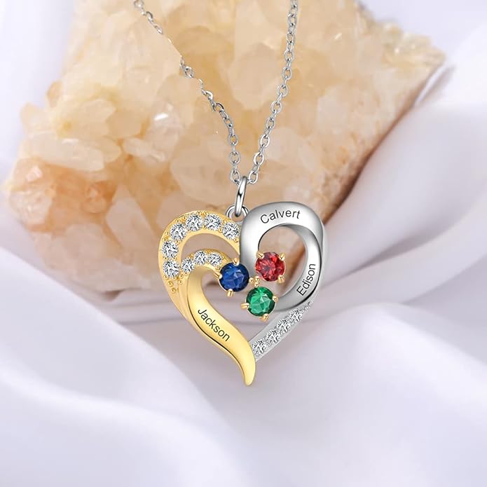 GLAMCARAT Personalized mothers necklace with birthstones names sterling silver jewelry for women customized engraved necklace