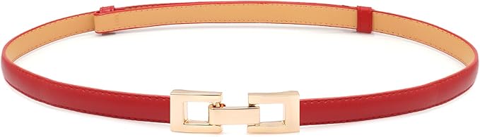 Women Skinny Belts, Thin Genuine Leather Waist Belts with Gold Buckle for Dresses