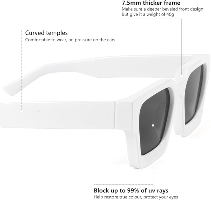 Trendy Square Sunglasses for Men Women Fashion Thick Rectangle Sun Glasses UV Protection Shades Designer Style