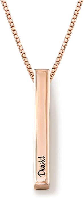 OAK & LUNA - Personalized Pillar Bar Necklace with Diamond Options - Custom Inscription Engraved Pendant - Up to 4 Names - Jewelry Gift for Women, Her, Mother For Mother's Day, Christmas