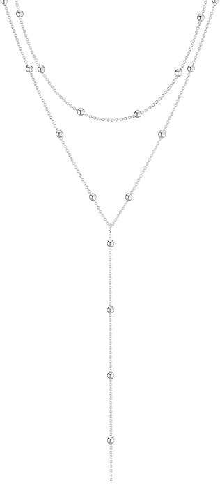 Foxgirl Lariat Gold Necklace for Women, Dainty Long Necklace 14k Gold Plated/Silver Y-Shaped Pendant Necklace Trendy Layered Cz Beaded Chain Drop Necklaces Simple Gold Jewelry For Women Gift
