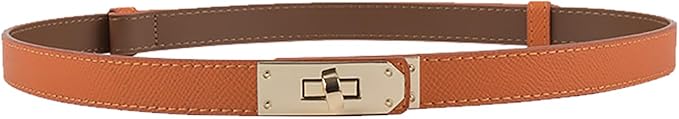Women's Skinny Leather Belt with Adjustable Silver Turn-Lock Buckle - Ideal for Dresses, Jeans, and Coats, Black