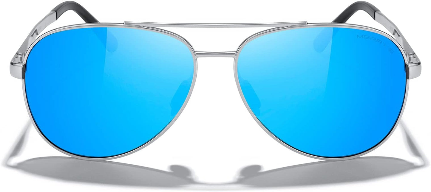 MERRY'S Aviator Sunglasses for Men Women - Polarized Driving Sun glasses Mirrored Lens UV 400 Protection 58 MM