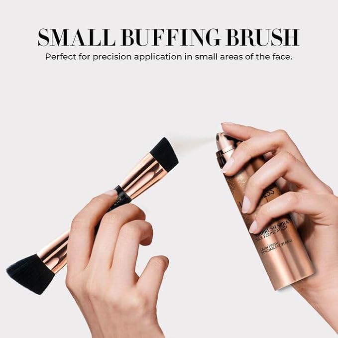 LUMINESS Silk Airbrush Spray Foundation & Buffing Brush Kit – Full Coverage Foundation & Dual-Sided Buffing Brush - Buildable Coverage, Anti-Aging Formula Hydrates & Moisturizes (Shade - Medium Warm)