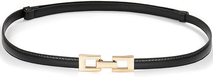 Glamorstar Skinny Belts for Women Thin PU Leather Waist Belt with Gold Buckle for Dresses