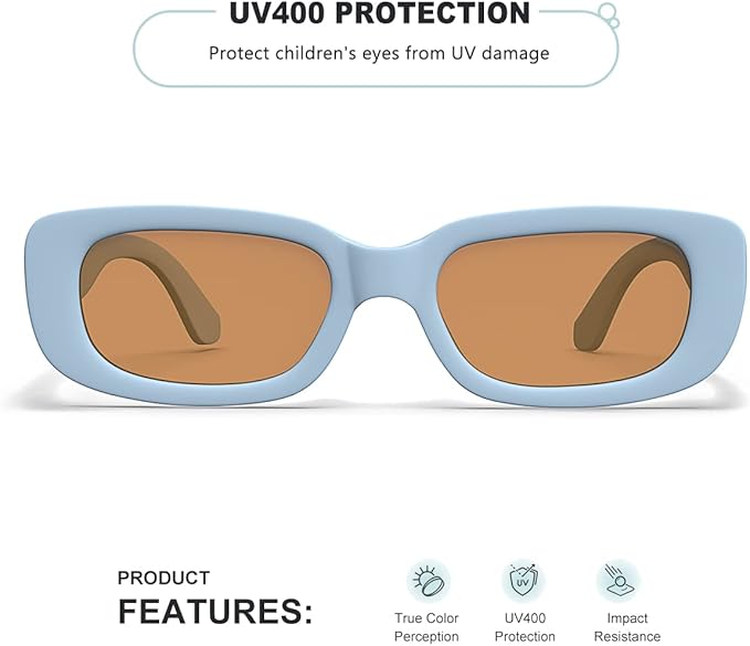 Retro Rectangle Kids Sunglasses 90’s Vintage Fashion Narrow Square Frame Glasses Shades for Girls Boys UV Protection