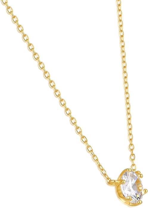 Sterling Silver Necklace with Natural Zircon, Solitaire pendant necklace, Minimalist Dainty Jewelry for Women, Everyday Wear and Gift Idea