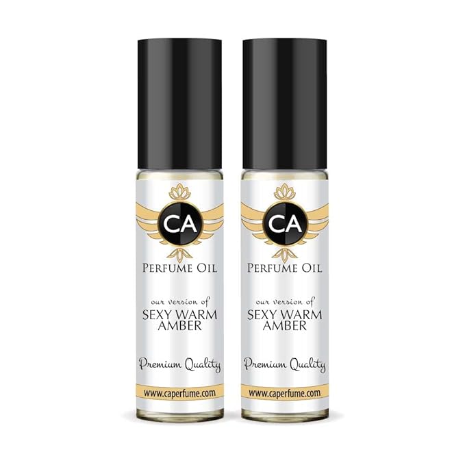 CA Perfume Impression of Sexy Warm Amber For Women Replica Fragrance Body Oil Dupes Alcohol-Free Essential Aromatherapy Sample Travel Size Concentrated Long Lasting Roll-On 0.3 Fl Oz-X2