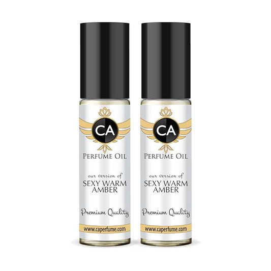 CA Perfume Impression of Sexy Warm Amber For Women Replica Fragrance Body Oil Dupes Alcohol-Free Essential Aromatherapy Sample Travel Size Concentrated Long Lasting Roll-On 0.3 Fl Oz-X2