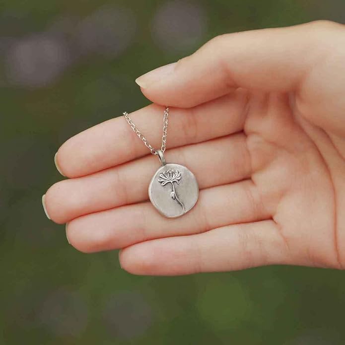 LISA LEONARD DESIGNS Pewter Birth Flower Pendant Necklace Minimalist Jewelry Necklaces For Women Gift For Her Dainty Necklaces